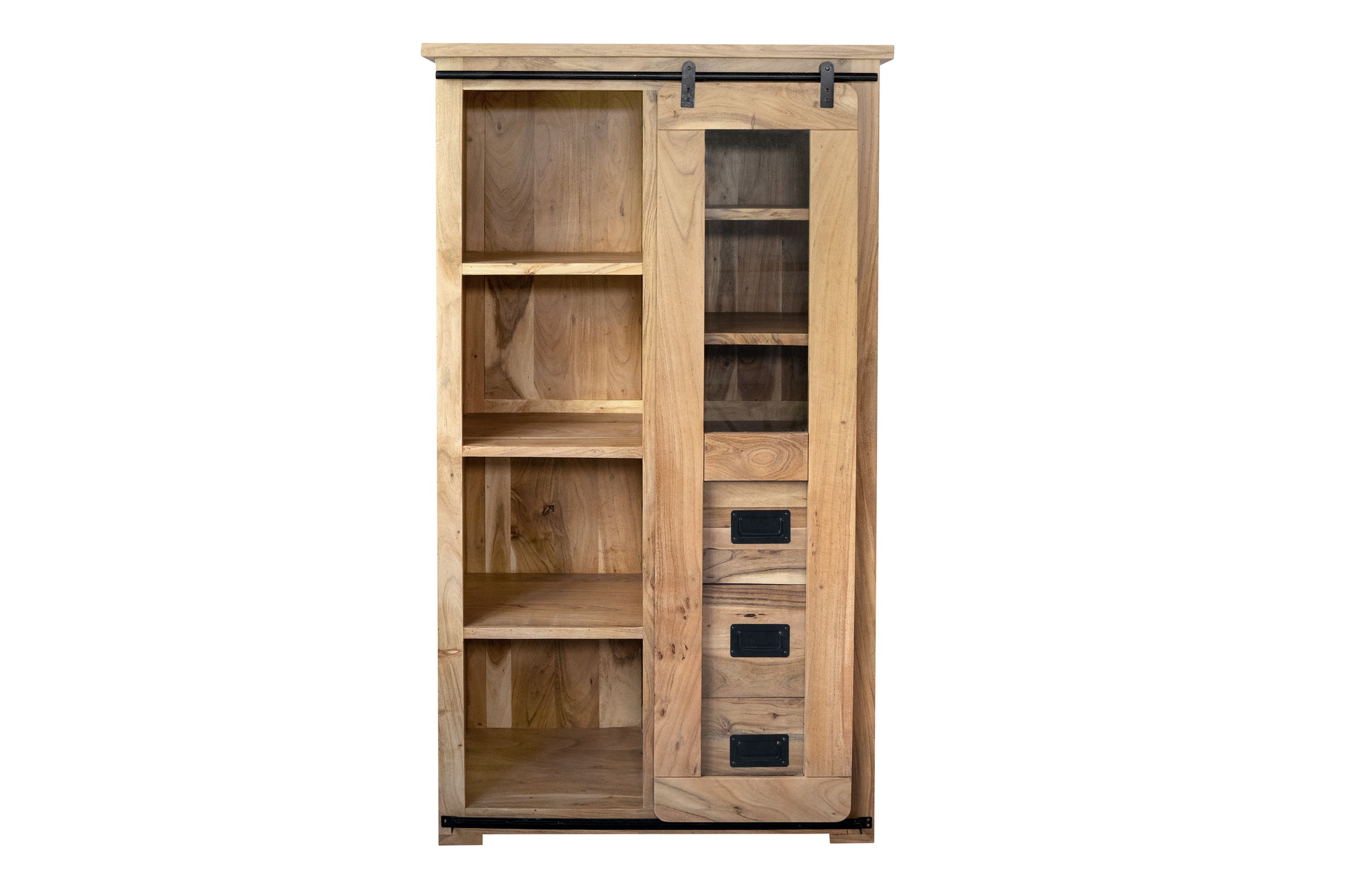 Vitrine_100x175x45_natur_Glasschiebetuer_3_Schubfaecher_05